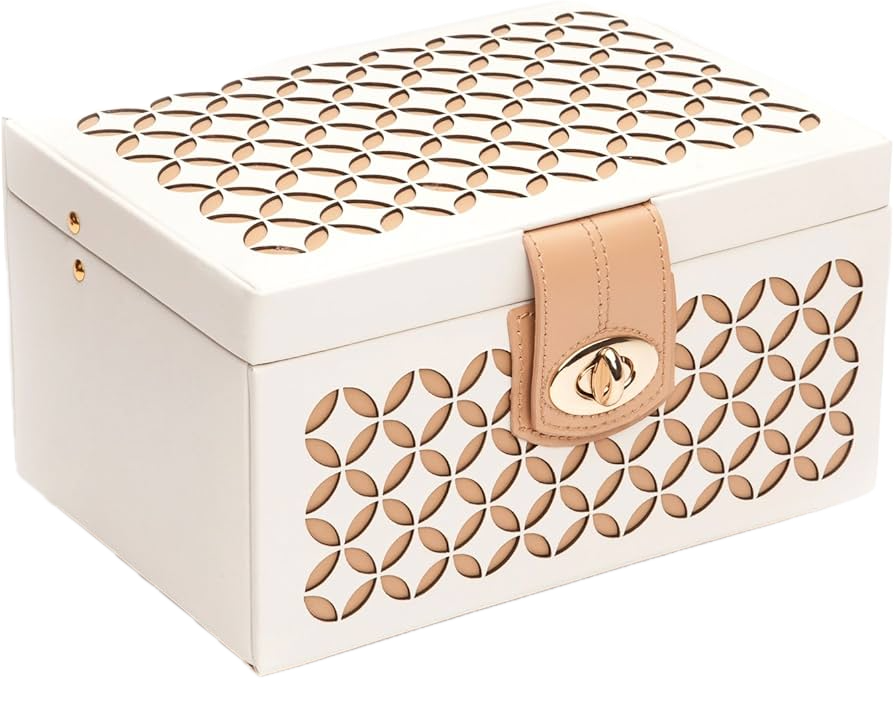 Wolf Designs Chloe Small Jewelry Box In White & Tan