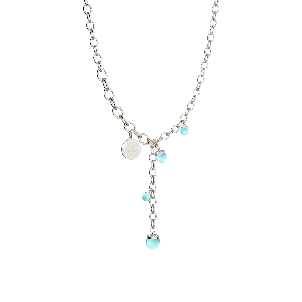 Hollywood Stone Silver Tone Necklace W/Teal Stones