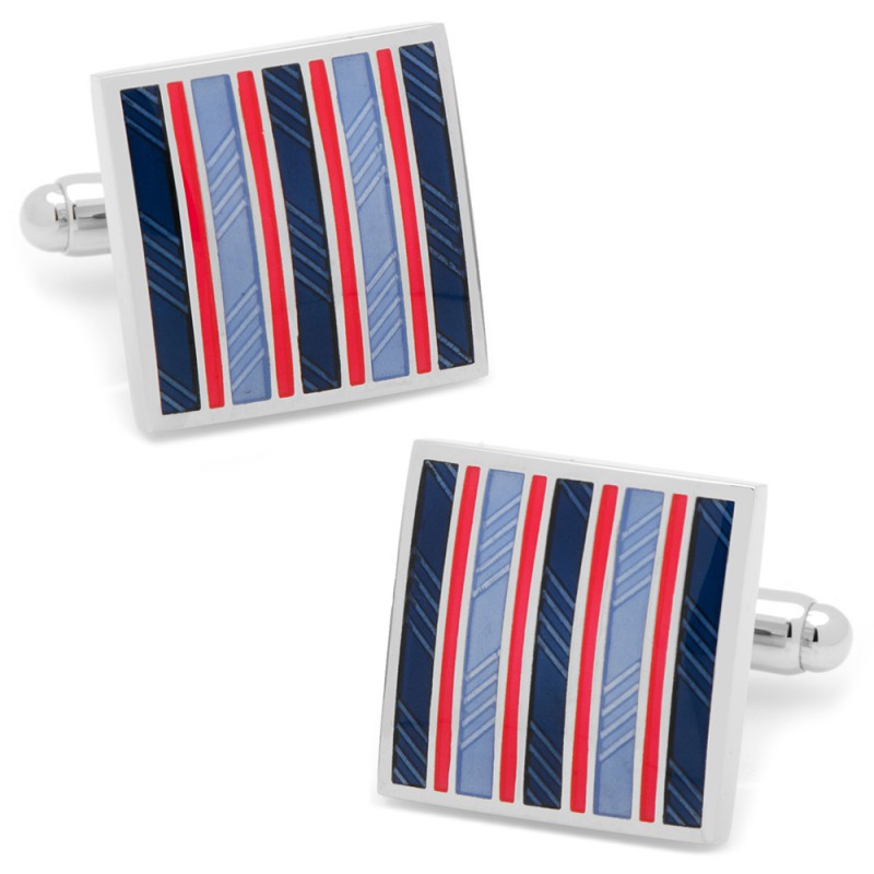 Red & Navy Striped Square Cufflinks