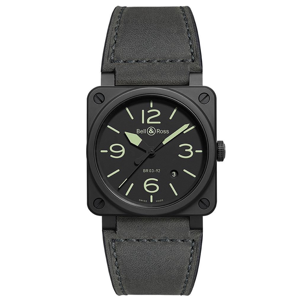 42m Matte Black Ceramic Case, Numerals & Indices Coated In Superluminovac3, Grey-Green Calfskin Synthetic Strap