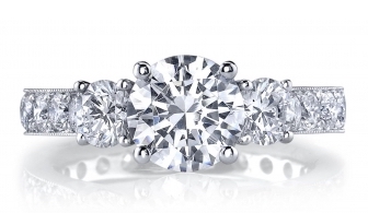 Standard Smart 3-Stone Round Diamond Semi-Mount W/Pave Shank Eternity (Ln0245)