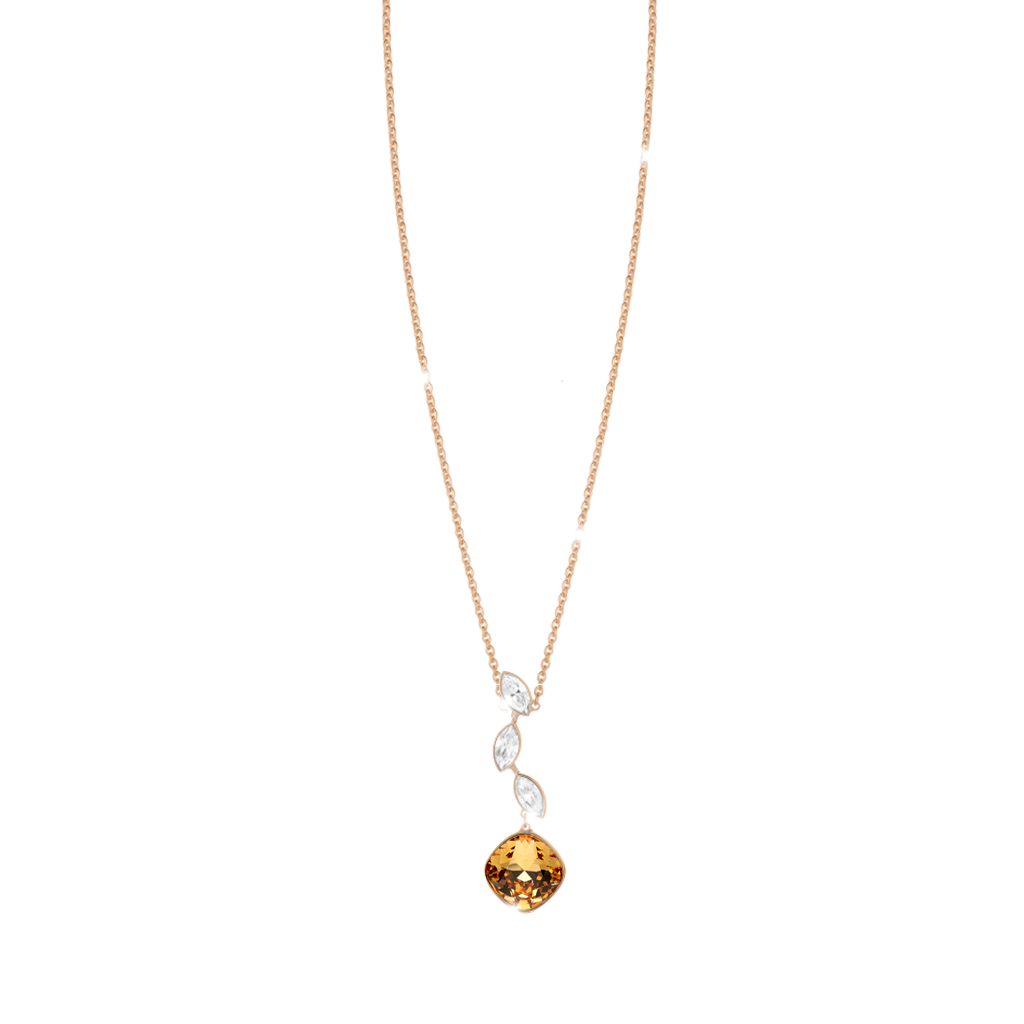 Lumiere Rose Tone Golden Stone W/3 White Marq Necklace