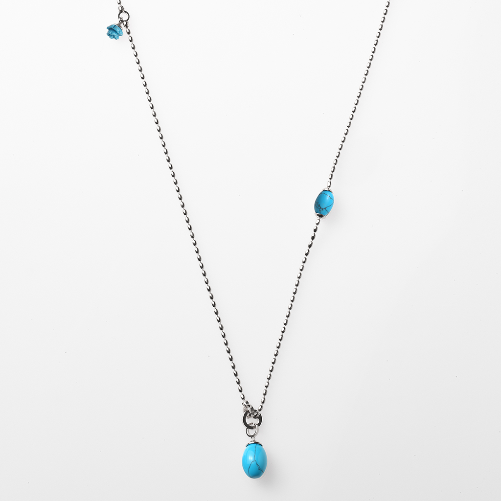 Mediterraneo Turquoise Neck W/2 Blue Ovals & 1 Blue Flower