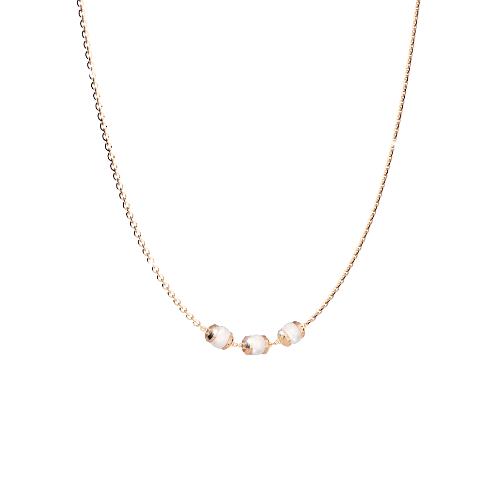 B-H Cool Yellow Gold Tone Necklace W/3 Pearls