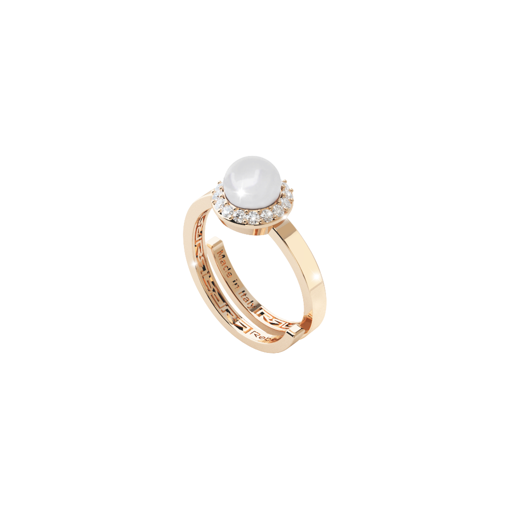 B-H Cool Yellow Gold Tone Ring W/Pearl & Halo