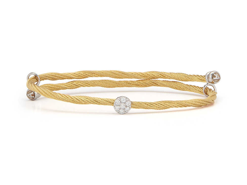 18k Bangle White Gold & Ss Yellow Cable W/1 Round Station