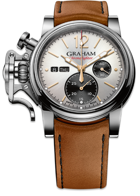 Chronofighter Vintage 44m Silver Dial Steel Case Black Zones W/Tan Calf Strap