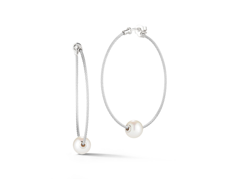 Steel Single Threaded Pearl Hoop Earring