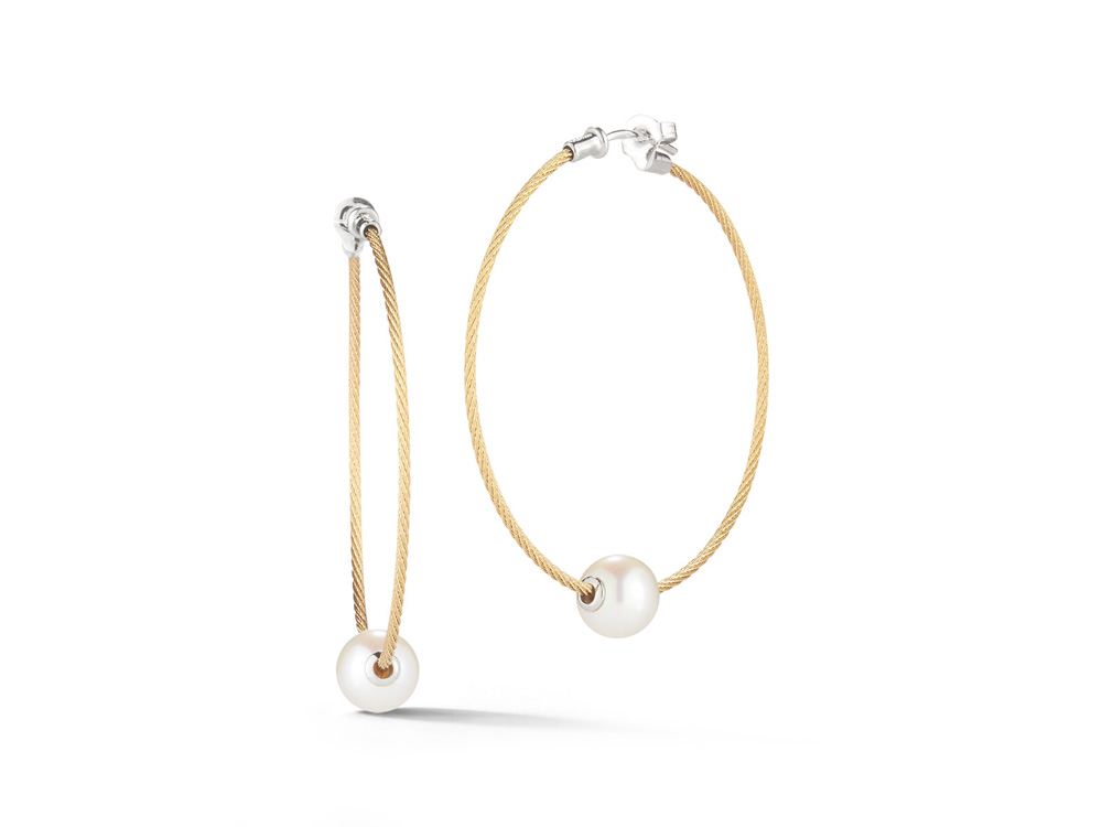 Yellow PVD Single Threaded Pearl Hoop Earring