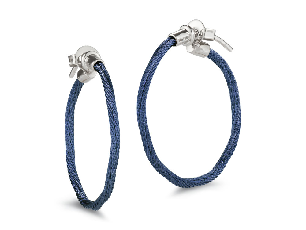 Blue PVD Double Twisted 1" Hoop Earrings