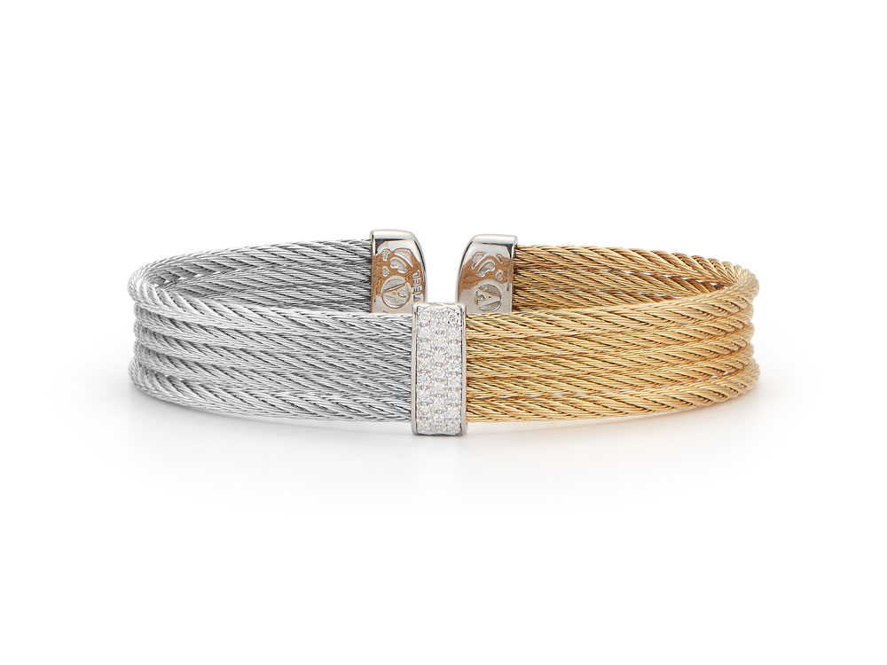 Yellow PVD & Steel Diamond 5 Row Cuff