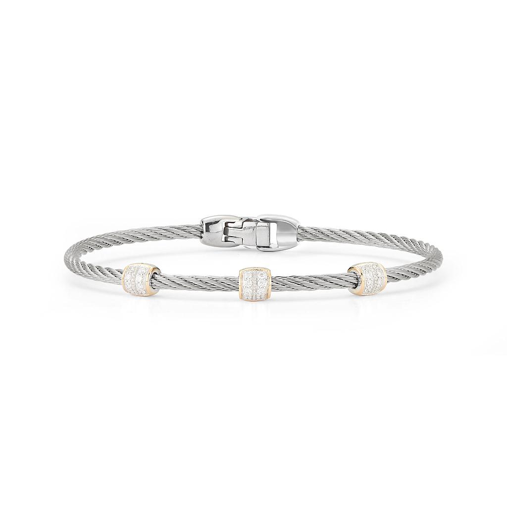 18k White Gold & Stainless Triple Station Diamond Bangle