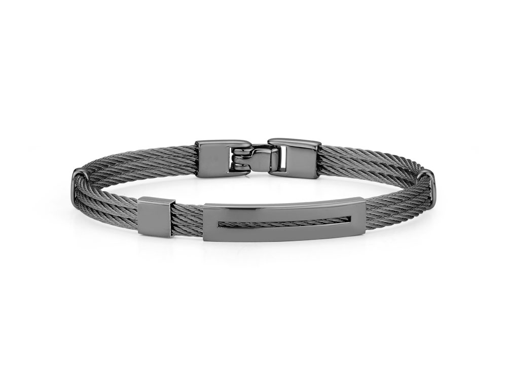 Black PVD Id W/3 Rows Bangle Bracelet
