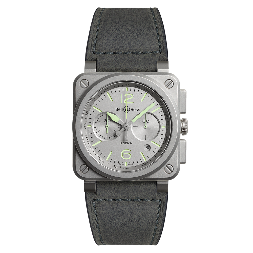 Br03 Chrono Horolum Mat Steel Calfskin Strap