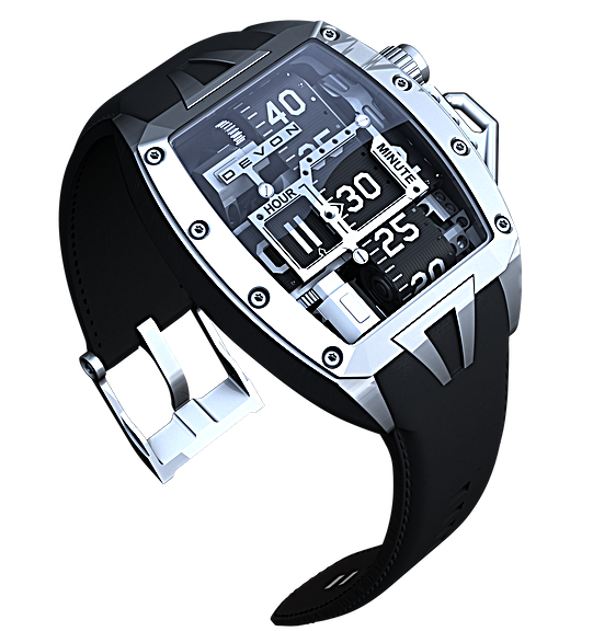 Devon Tread 2 Shining Stainless Steel Watch W/Black Strap