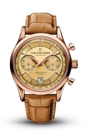 Carl F. Bucherer Manero Flyback 43mm 18k Rose Champagne Dial On Strap