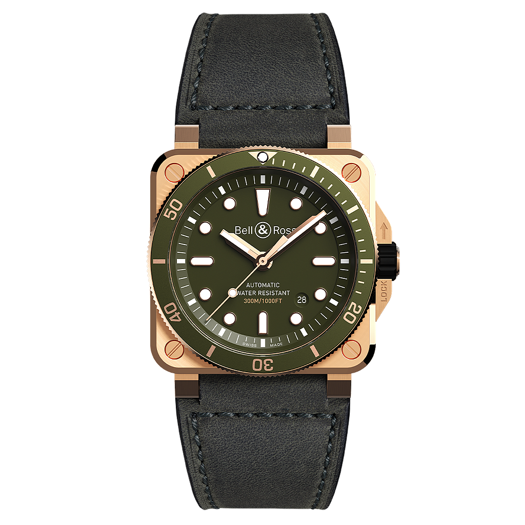 Bell & Ross Green Db Diver Bronze On Calfskin