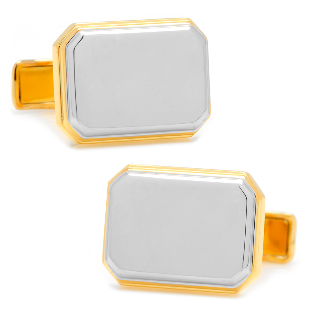 Sterling Silver Two Tone Rectangular Engravable Cufflinks