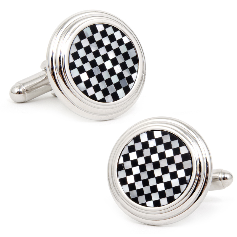 Onyx & Mother Of Pearl Checker Step Cufflinks