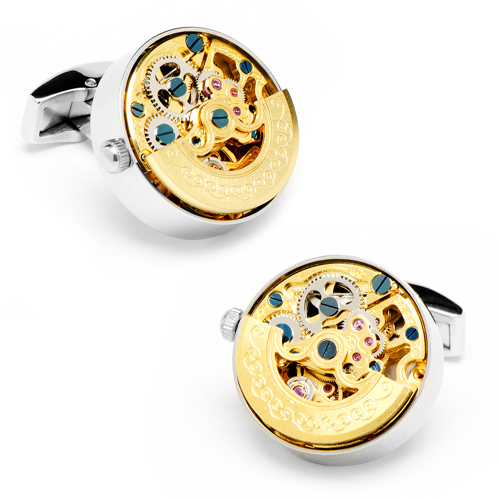 Gold & Silver Kinetic Watch Movement Cufflinks