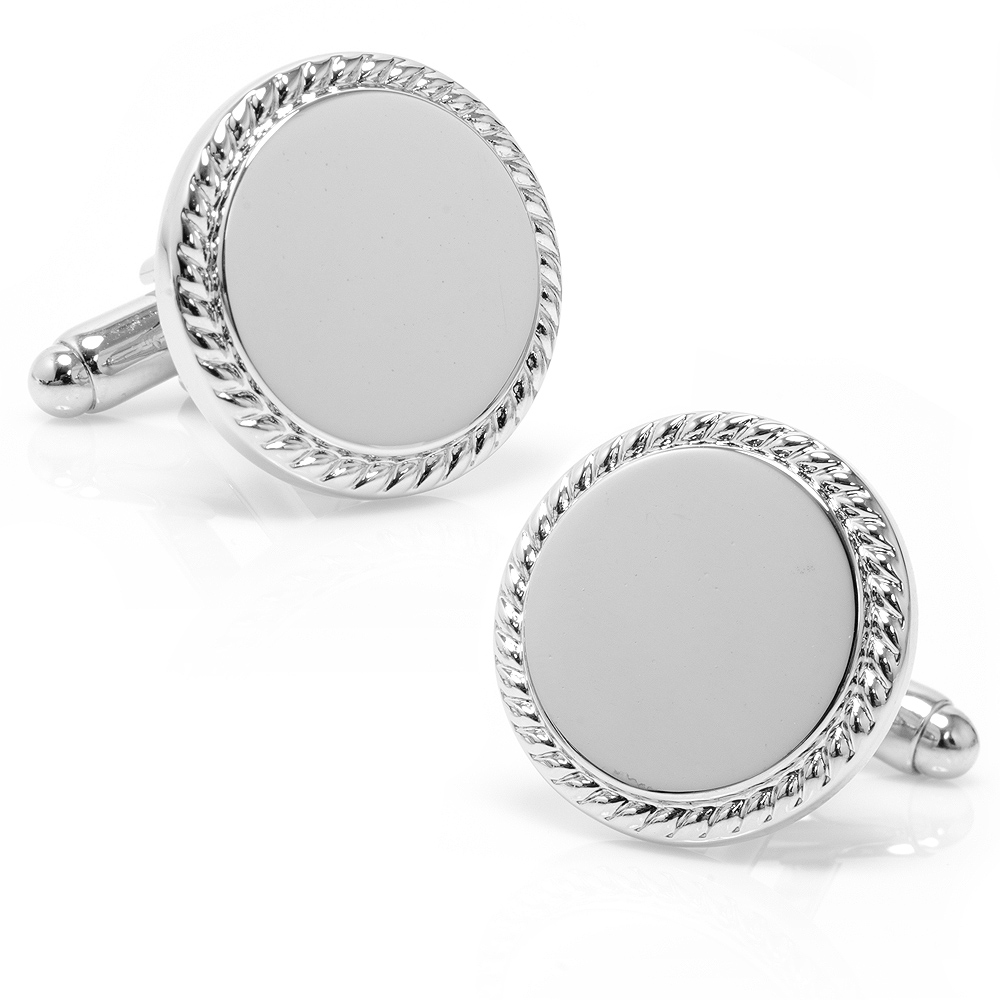Stainless Steel Rope Border Round Engravable Cufflinks