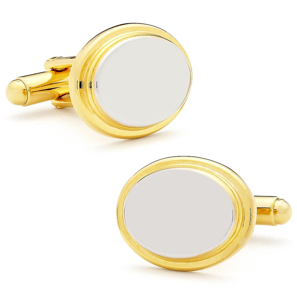 Two Tone Stainless Steel Oval Step Engravable Cufflinks