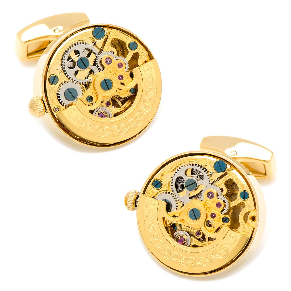 Gold On Gold Kinetic Watch Movement Cufflinks