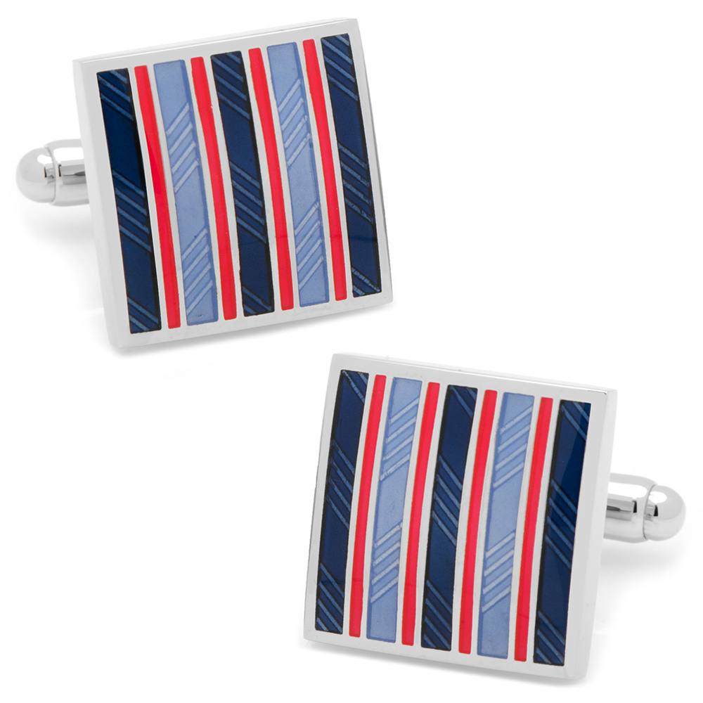 Red & Navy Striped Square Cufflinks
