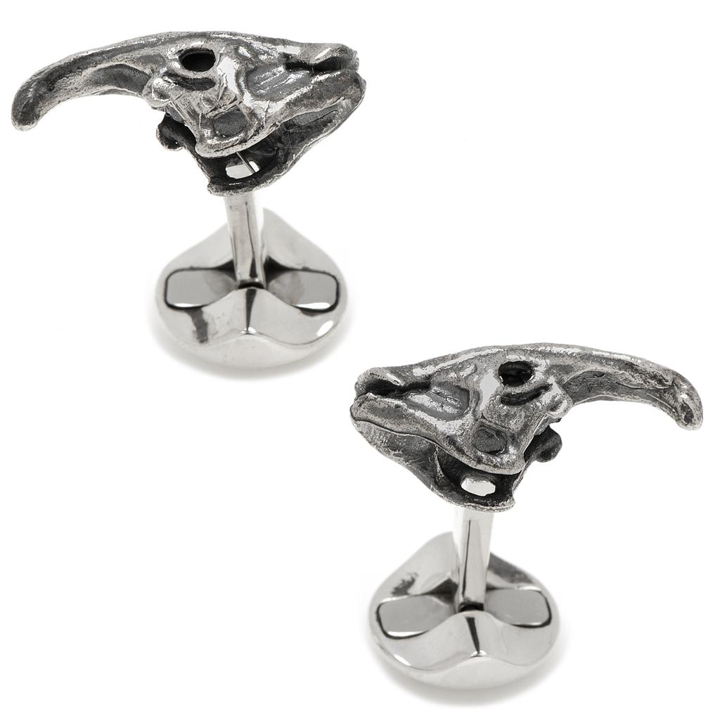 Sterling Parasurolophus Dinosaur Skull Cufflinks