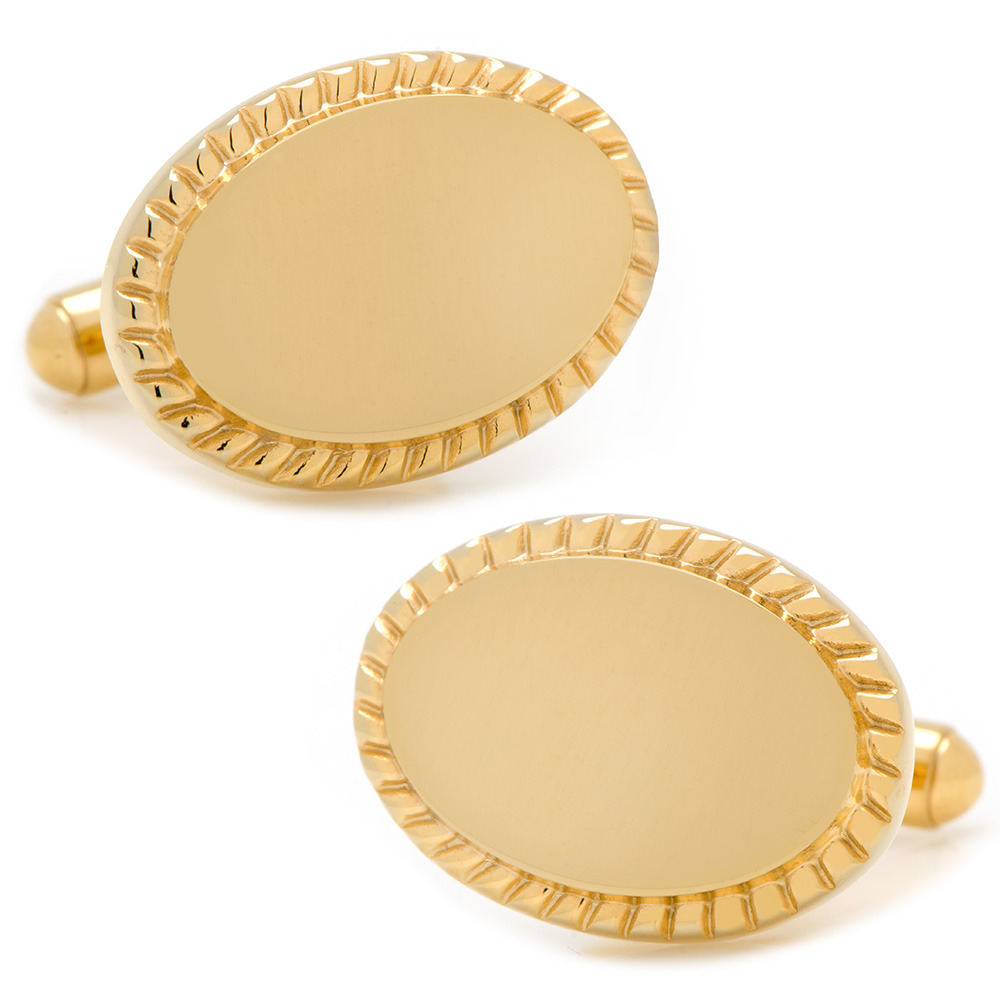 14k Gold Plated Rope Border Oval Engravable Cufflinks