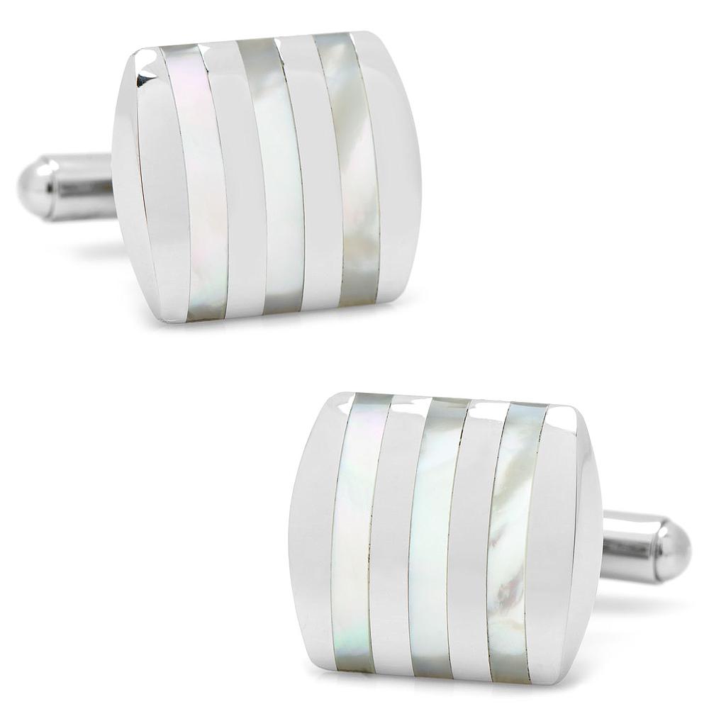 Stainless Steel Striped Mother Of Pearl Cufflinks