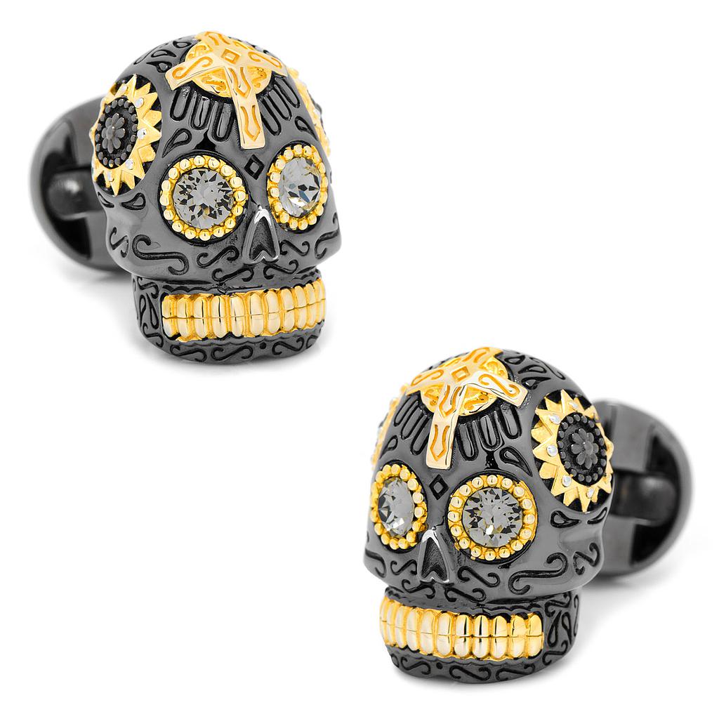 Black & Gold Vermeil Day Of The Dead Skull Cufflinks