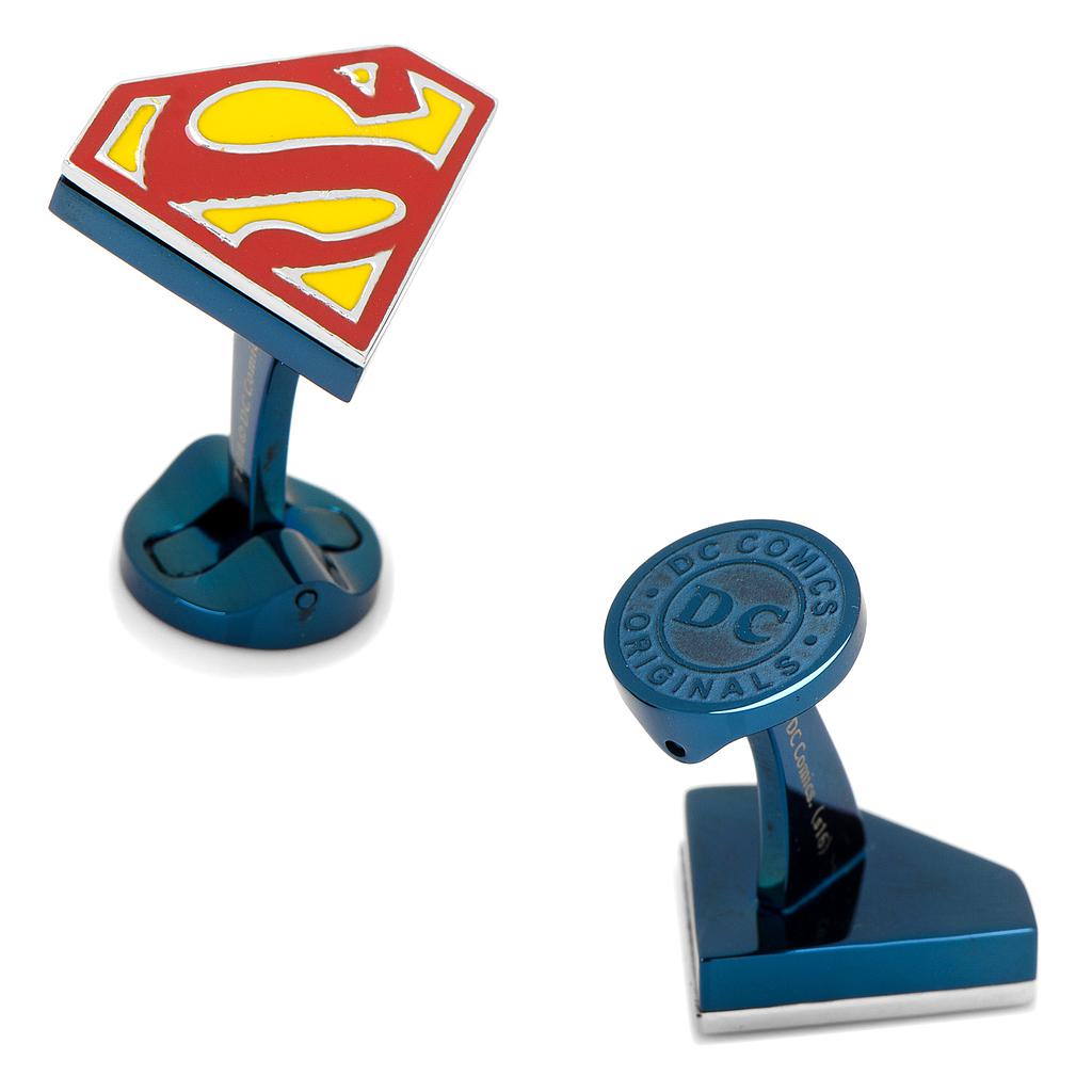 Stainless Steel Blue Superman Shield Cufflinks