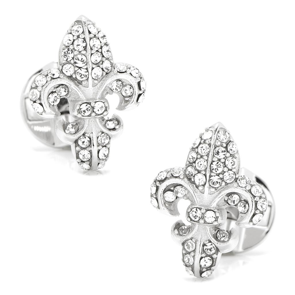 Sterling Silver Swarovski Pave Fleur De Lis Cufflinks