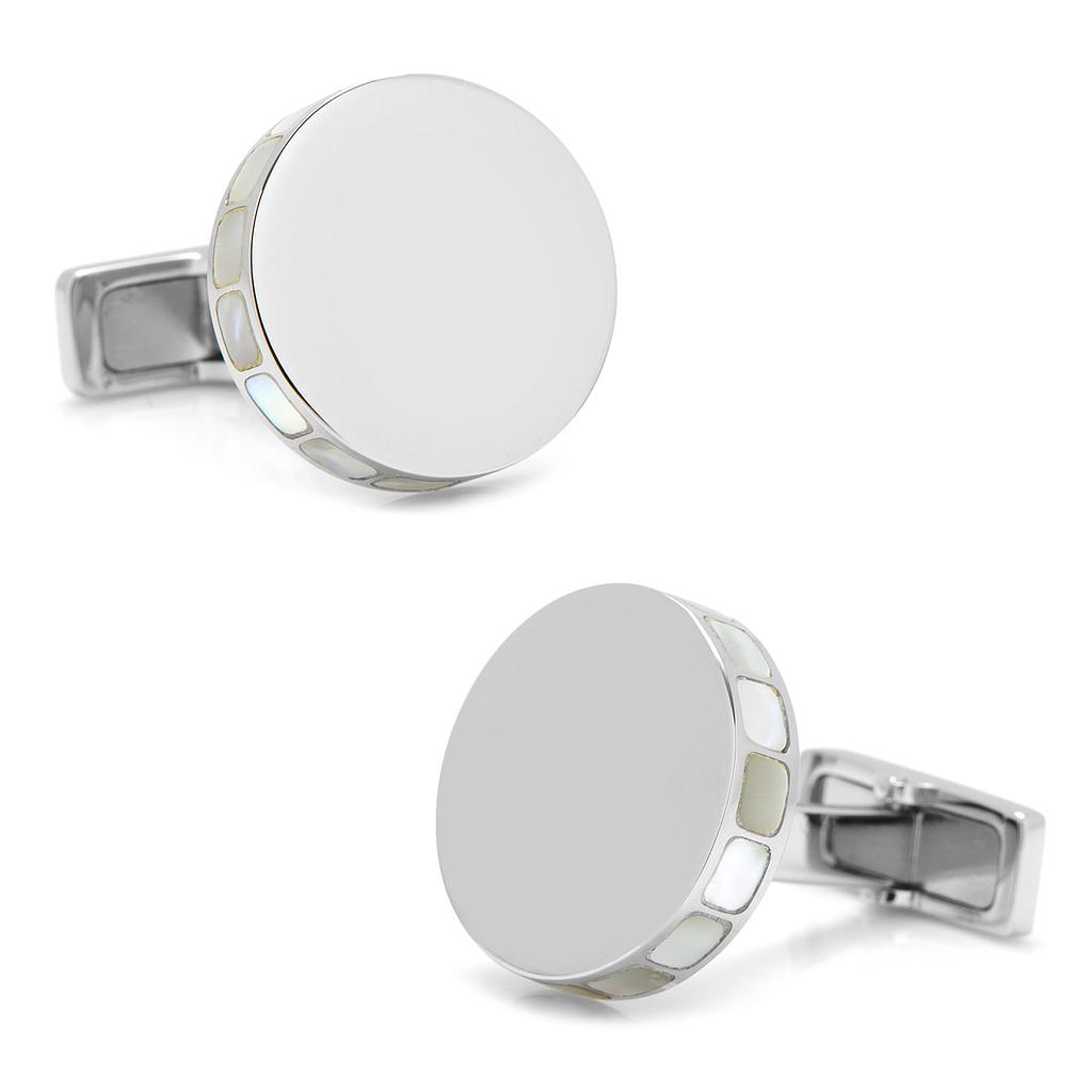 Stainless Steel Mother Of Pearl Mosaic Engravable Cufflinks
