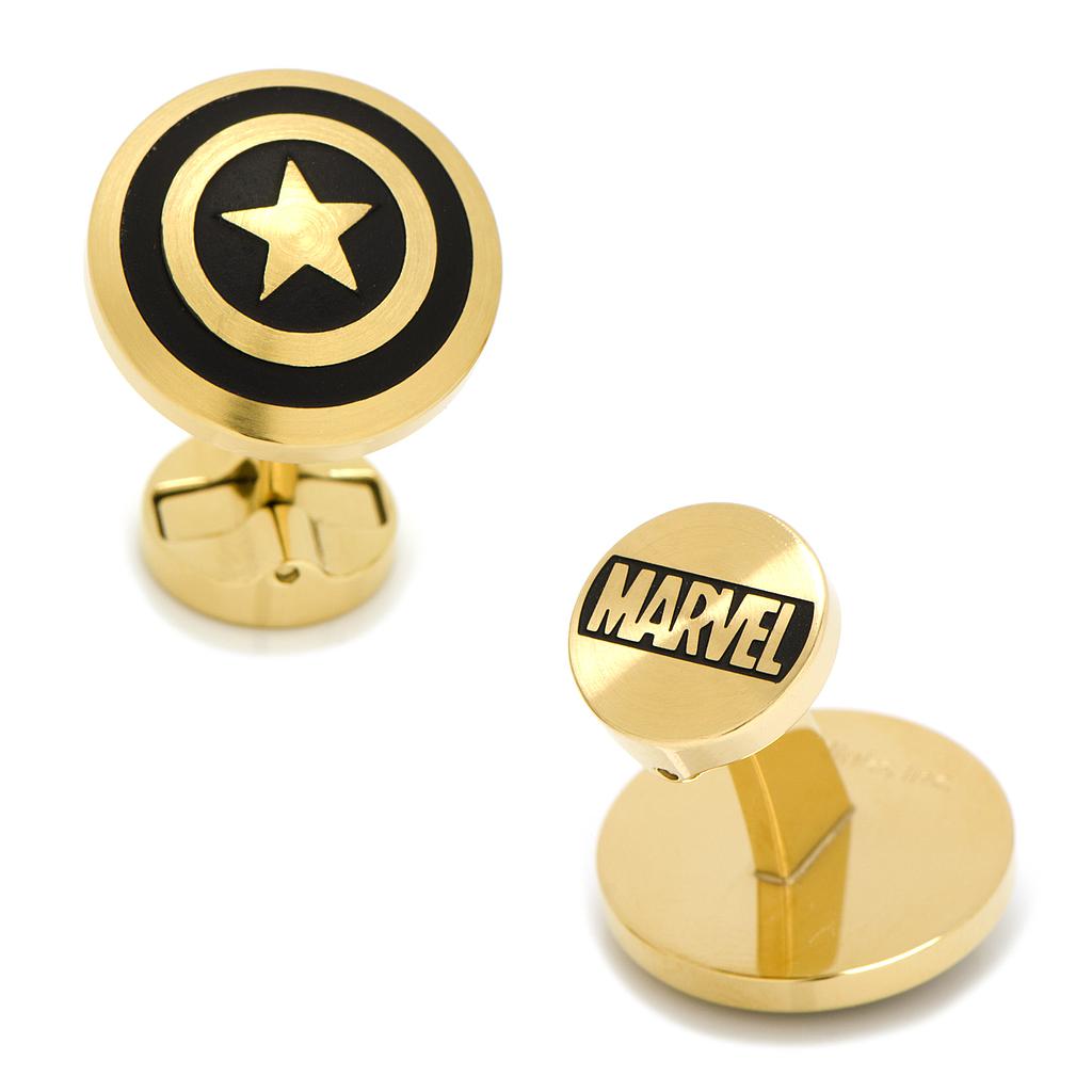Stainless Steel Black & Gold Captain America Cufflinks