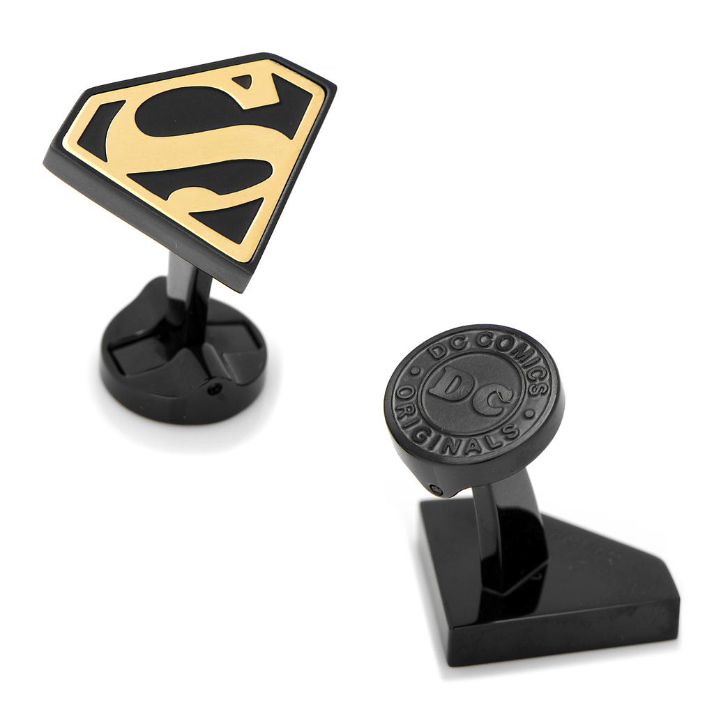 Stainless Steel Black & Gold Superman Cufflinks