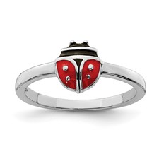Kids Silver Enameled Lady Bug Ring