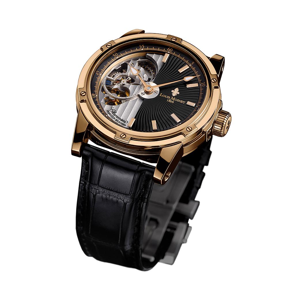 18k Rose Gold Mecanograph Black Dial On Strap
