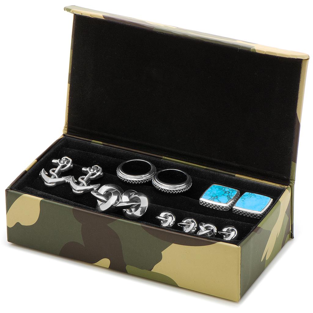 Camouflage Multi Pair Cufflinks Travel Case