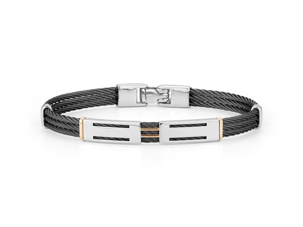 Men’s Stacked Cable Bracelet With Open Stainless Steel Dual Stations