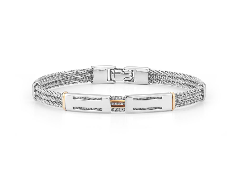 Men's Grey Cable Bracelet With Dual Steel Stations