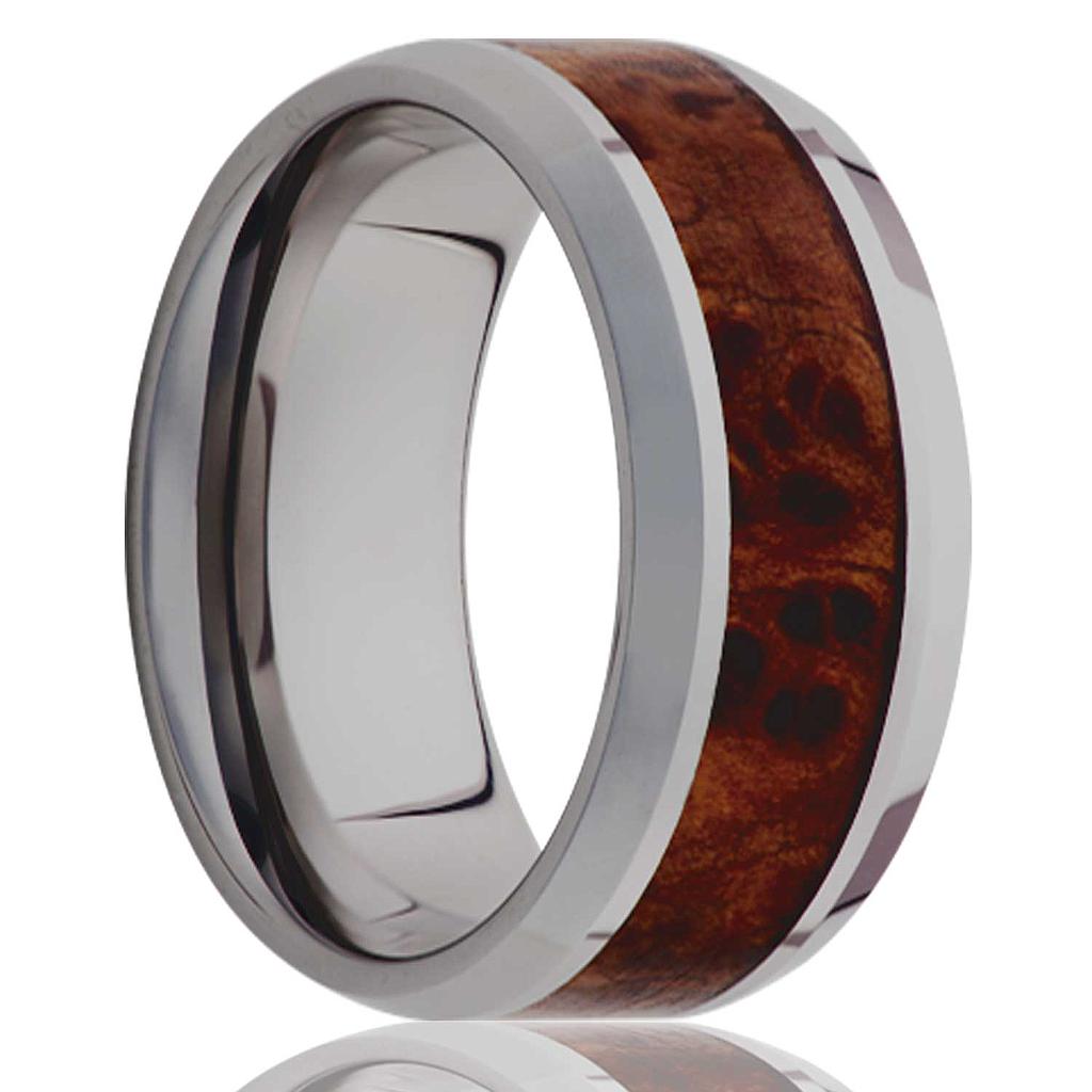 8mm Tungsten Bevel Edge Burl Wood Inlay Wedding Band