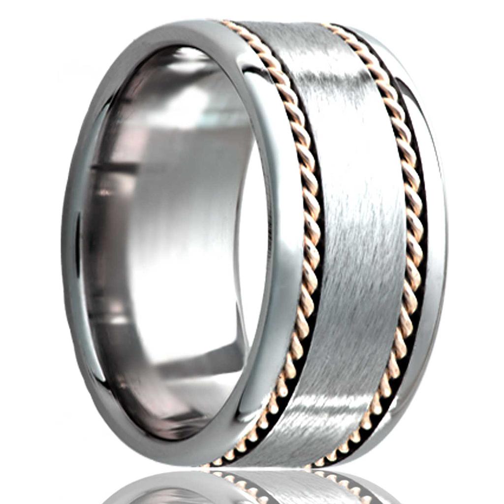 8mm Cobalt Pipe Cut 14k Yellow Handwoven Inlay Wedding Band