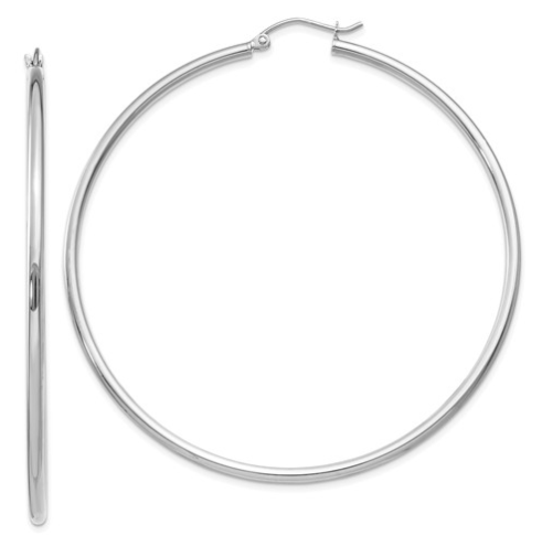 14k White Gold Polished 2mm Tube Hoop Earrings