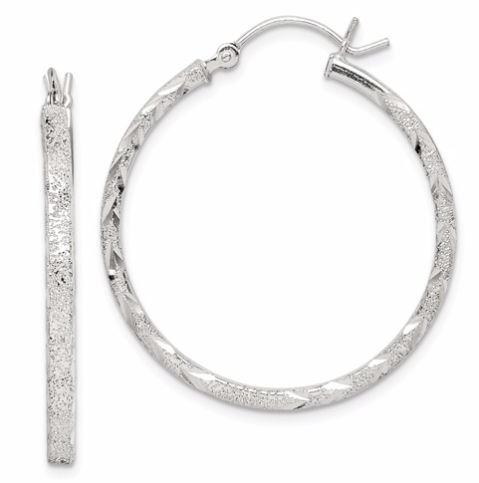 Sterling Silver Diamond Cut Hoop Earrings