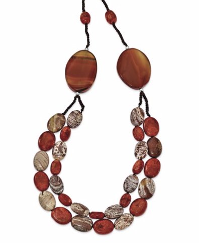 Sterling Silver Carnelian/Reconstituted Coral/Red Zebra Jasper Necklace