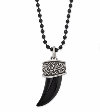 Stainless Steel Polished/Antiqued Black Ip-Plated Claw Necklace