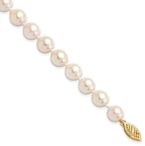 14k 7-8mm Round White Saltwater Akoya Cultured Pearl Necklace