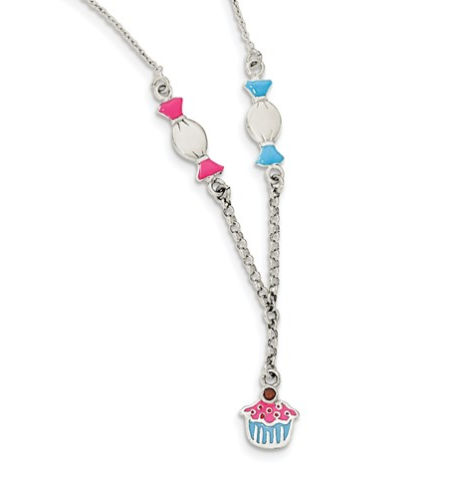 Sterling Silver Enamel Garnet Candy & Ice Cream Childs Necklace